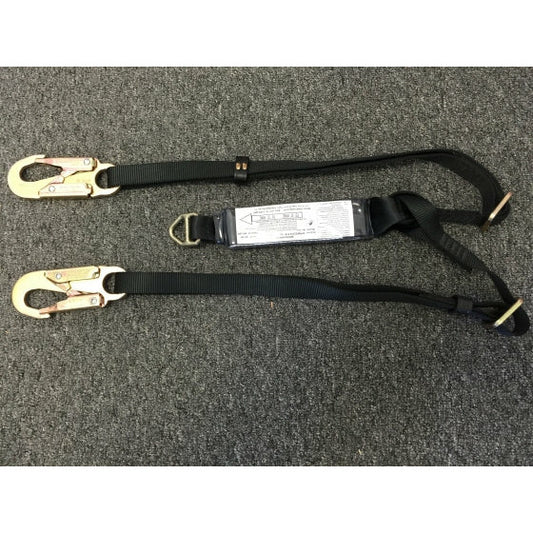 Adjustable Y lanyards with shock pack, triangle buckle, & rope snaps